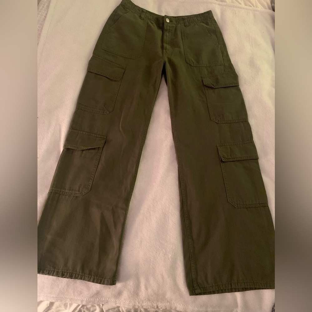 Zara High Rise Wide Leg Army Green Cargo Pants 8 - Picture 10 of 13